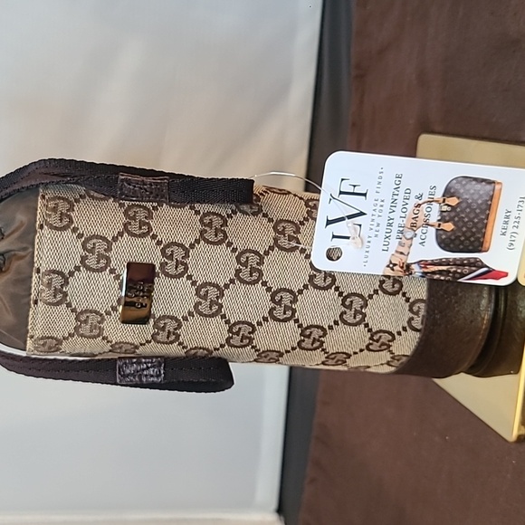 GUCCI VINTAGE 1990'S GG CANVAS/NYLON/LEATHER  DRAWSTRING BEVERAGE HOLDER - Picture 9 of 16